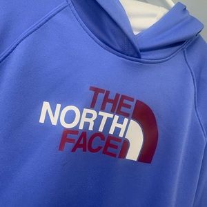 purple/blueish north face hoodie